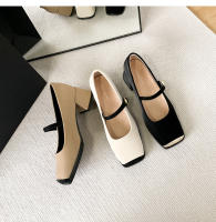Zapatos Mary Jane franceses de punta cuadrada, individuales, boca ligera, tacón grueso, para mujer, combinación de colores. - details 28