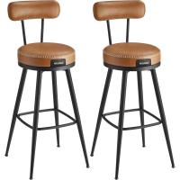 Juego de 2 Taburetes de Bar, Sillas Giratorias de Barra con Respaldo, Cuero Sintético con Costuras, - details 0