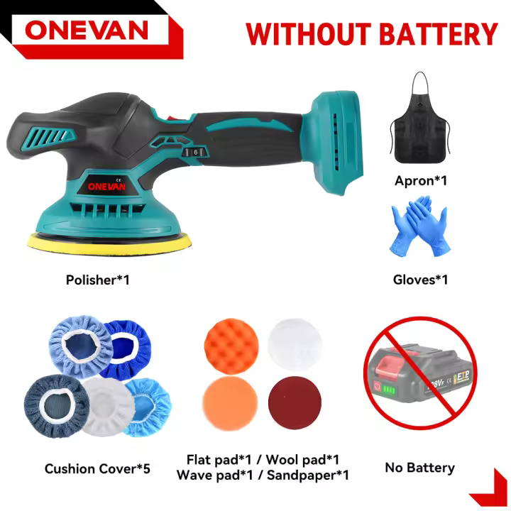 Pulidora de coche eléctrica ONEVAN de 21V, pulidora automotriz inalámbrica de 7000 rpm, pulidora de coche inalámbrica ajustable para batería de 21V 18V - 1
