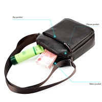 Bolso bandolera para hombre, piel auténtica de becerro, suave,bandolera cruzada de hombro, informal - details 4