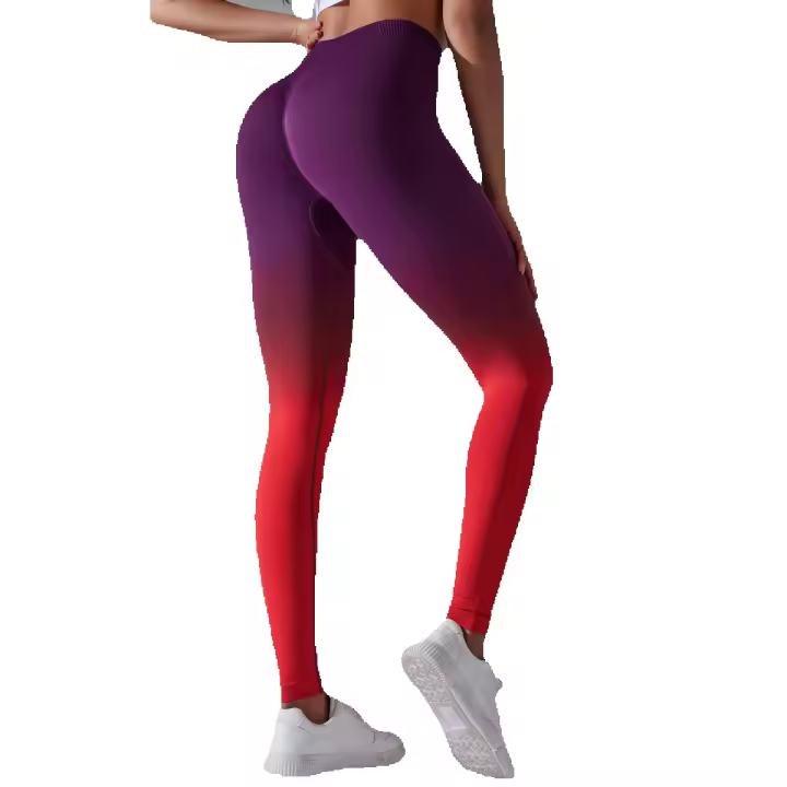 Yoga degradado para mujer, leggings de gimnasio de cintura alta, pantalones deportivos sin costuras, pantalones de entrenamiento para correr - 1
