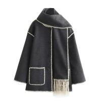 Chaqueta elegante suelta de media temporada para mujer, cuello con bufanda en zigzag, ropa de moda, otoño e invierno, 2024 - details 1