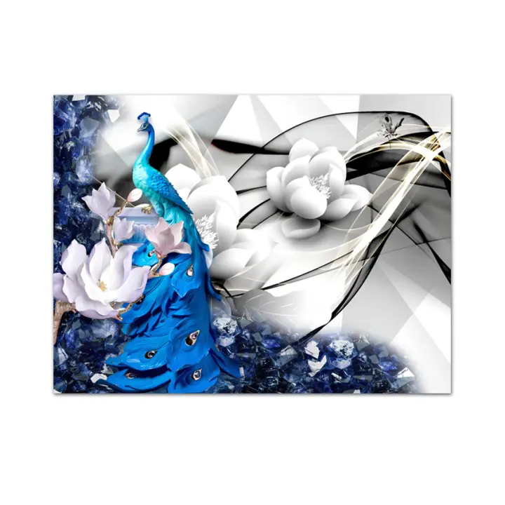 Papel Tapiz Autoadhesivo de PVC para Sala de Estar, Pieza de Panel de Decoración para el Hogar con Diseño de Pavo Real de Loto Floral Geométrico Abstracto Moderno Personalizado, Renovación de Muebles de Techo Interior, Revestimiento de Sofá de Dormitorio - 1