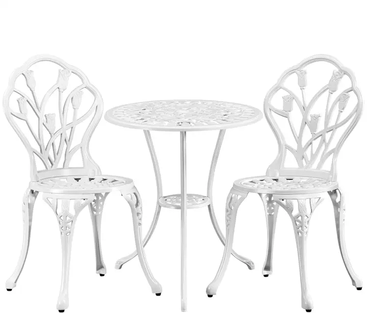 Conjunto de Mesa y Sillas Exterior Juego de Muebles de Aluminio para Jardín Balcón Terraza Blanco,44x44x85,5cm - 1