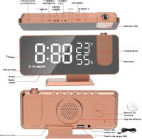 Reloj Despertador Digital de Proyección Reloj Despertador con Radio de Techo, Carga USB, Pantalla de Temperatura y Humedad, Pantalla LED de Espejo Grande de 7,3", Función de Repetición, Reloj Despertador de Doble Timbre - details 1