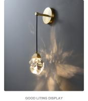 Lámpara LED de pared de cristal de un solo cabezal, sala de estar moderna, pared de fondo de TV, lámpara de mesita de noche, decoración creativa, todo de cobre - details 6