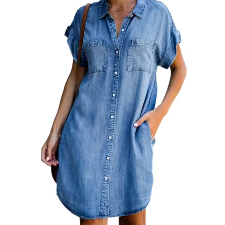 Vestido midi de verano de manga corta informal para mujer - 1
