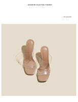Transparente tacones altos verano cuero nueva celebridad de Internet versátil zapatillas exteriores con falda cristal grueso tacón sandalias mujeres - details 22