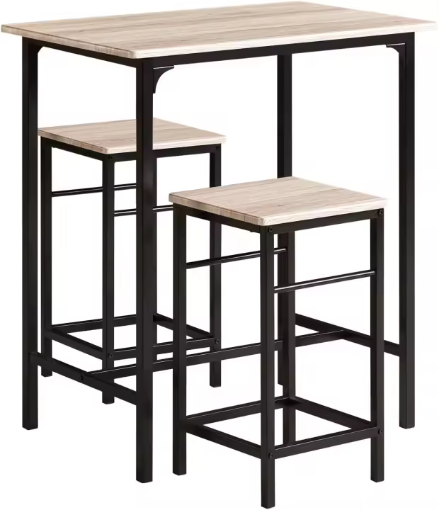Juego de Mesa y Taburetes para Comedor Conjunto de Mesa Alta de Bar y 4 Taburetes Industrial Blanco y Natural OGT11-WN ES - 1