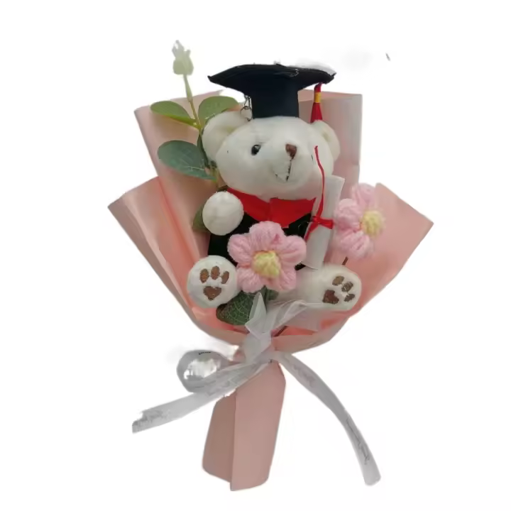 Ramo de decoración de oso para el día del profesor, regalo de graduación, ramo de Dr. Bear graduado, juguete de peluche para fiesta de cumpleaños - 1