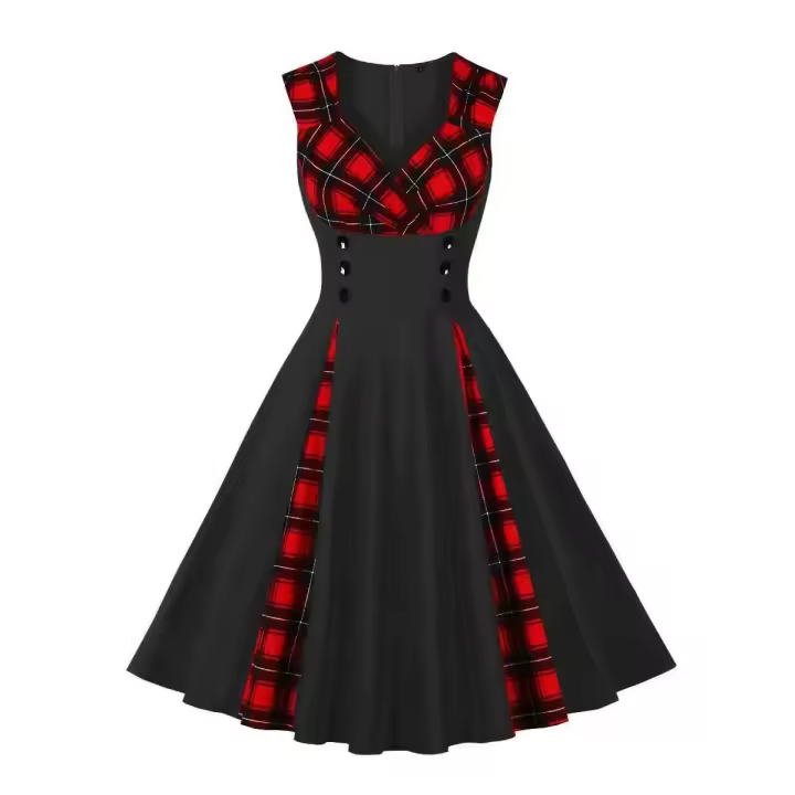 Mangas retro de verano, estilo retro, negro, con cuello de San Valentín. - 1