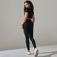 Conjunto de Yoga sin Costuras Leggings de Cintura Alta Top de Manga Corta Top Corto - details 15