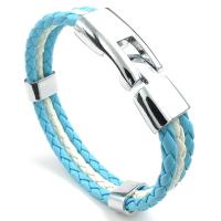 Pulsera de cuero azul con bandera blanca de Argentina, brazalete de aleación trenzada, longitud de 21,5 cm, con bolsa de terciopelo - details 2