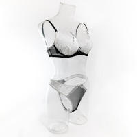Conjunto de lencería sexy en contraste blanco y negro de 2 piezas translúcido con bordado de lazo de corazón, sujetador y braga para mujer - details 20