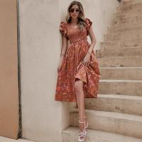 Vestido de cintura con estampado de moda europea y americana, cuello en V y manga corta para mujer, primavera verano 2025 - details 2