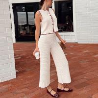 Moda Primavera-Verano 2025 para Mujeres Estilo Casual con Cuello Redondo y Sin Mangas Chaleco de Cintura Alta Pantalones Traje - details 2