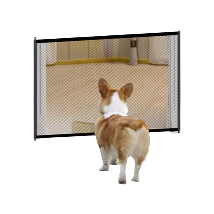 Puerta para perros, puertas retráctiles para escaleras, puerta de seguridad para bebés, puerta portátil para escaleras sin taladrar en interiores, red de aislamiento de barrera para perros para - 1