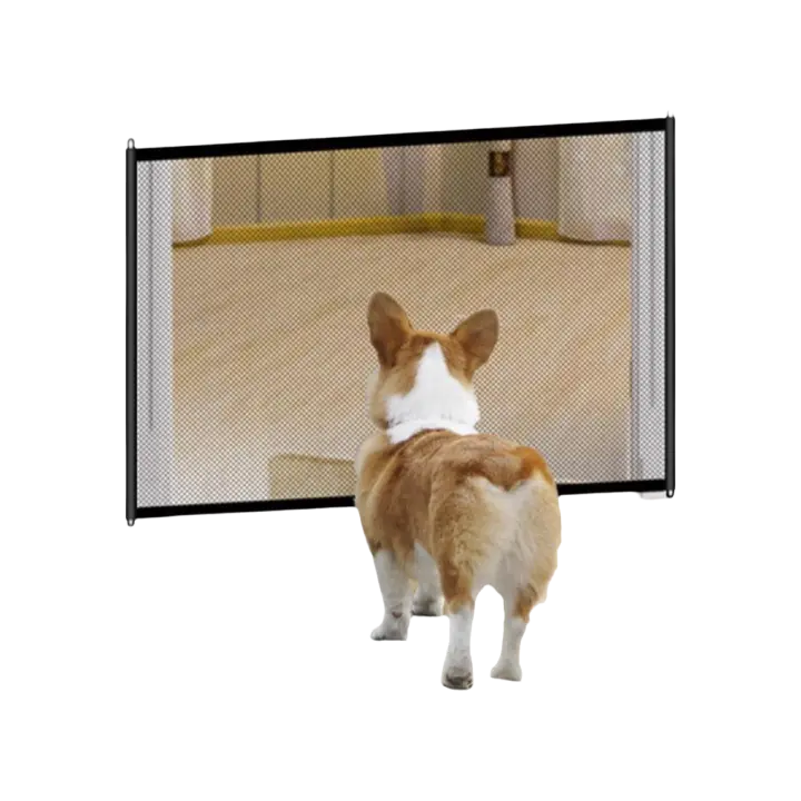 Puerta para perros, puertas retráctiles para escaleras, puerta de seguridad para bebés, puerta portátil para escaleras sin taladrar en interiores, red de aislamiento de barrera para perros para - 1