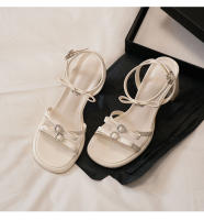 Sandalias plateadas de tacón abierto con lazo de strass para mujer - details 7