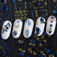 Pegatinas de Arte de Uñas 3D con Diseño Hueco de Folio Dorado Azul 30Pcs Decoración de Uñas Adhesiva con Flores - details 1