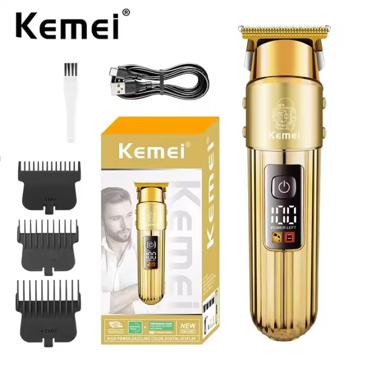 Kemei-cortadora de pelo profesional Retro para hombre, máquina eléctrica inalámbrica con pantalla LCD, recargable, para Barbero y barba - 1