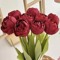 Ramo de tulipanes artificiales de 9 cabezas, borde quemado, flor de tulipán de seda realista hecha a mano, flores falsas de tacto Real, decoración de cumpleaños, 9 Uds. - details 2