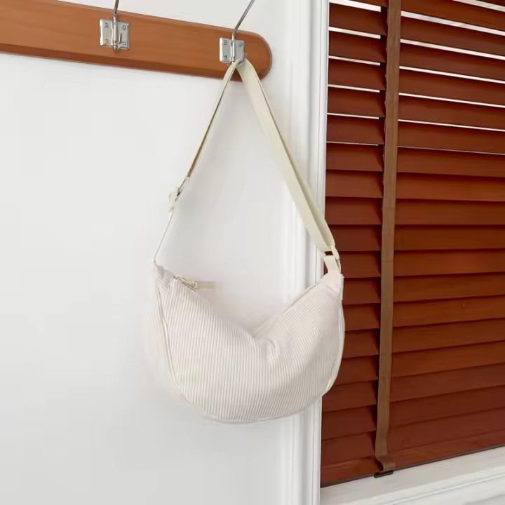 Bolso de hombro informal de pana con cruz de media luna, bolso de mano VIE de color sólido para mujer - 1