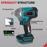 ONEVAN-llave de impacto eléctrica sin escobillas, 1200N.M, Kit de enchufe hexagonal inalámbrico de 1/2 pulgadas, herramienta de destornillador 3 en 1 para juego de pines de batería Makita - details 1