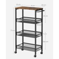 Carro de 4 Niveles, Carro Estrecho de Cocina con Ruedas, con Asa, para Espacio Reducido, 22 x 45,4 x 77 cm, para Cocina, Baño, Salón, Estudio, Marrón Rústico y Negro - details 5