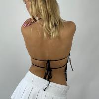 Y2K-Camisola de lentejuelas con tirantes finos para mujer, Top corto sin mangas con cuello en V y diseño de purpurina, Top corto de retazos de malla, ropa de calle de verano - details 6