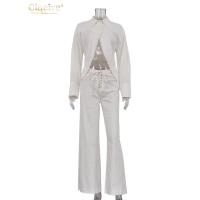 Conjunto de Moda de Lino Blanco Elegante Camisa de Manga Larga y Pantalones Anchos con Cintura Media Estilo Streetwear para Mujeres 2024 - details 3