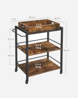 Carrito de Cocina, Carrito Auxiliar con Ruedas, con Bandeja Extraíble, Ruedas Universales, Marco de Acero, Estantería de Cocina, 40 x 72 x 86 cm, Marrón Rústico y Negro Tinta LRC72X - details 6