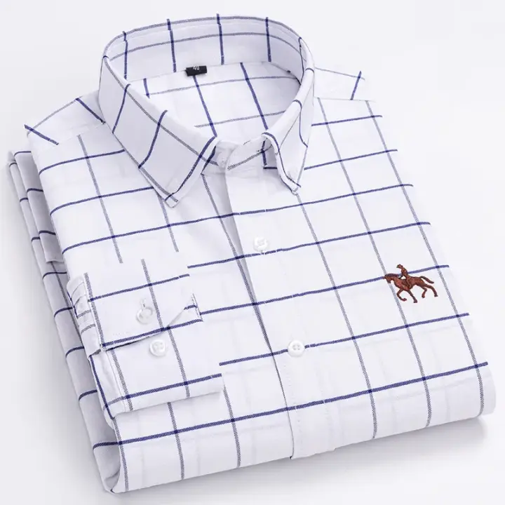 Camisas de caballo bordadas para hombre, ropa de calle de gran tamaño, 2025 algodón, Oxford, informal, manga larga, talla grande, 100% - 1