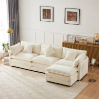 Sofá de Chenilla Tres Plazas Mueble de Ropa de Esquina con Descansabrazos - details 5
