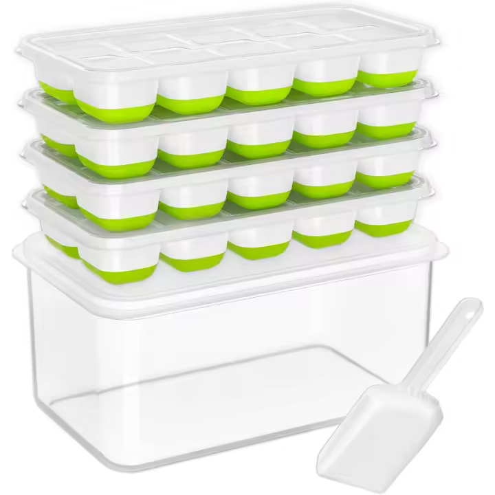 Tapa y recipiente de silicona de plástico para congelar, bandeja de hielo con CA/contenedor para congelar sopa, comida, cócteles, café, etc., CA/sopa, comida, cócteles, café, - 1
