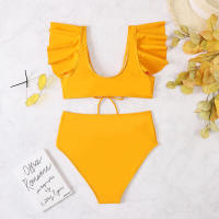 Conjunto de Bikini de dos piezas para mujer, traje de baño negro de cintura alta, ropa de playa sólida, bañador, novedad de 2022 - details 4