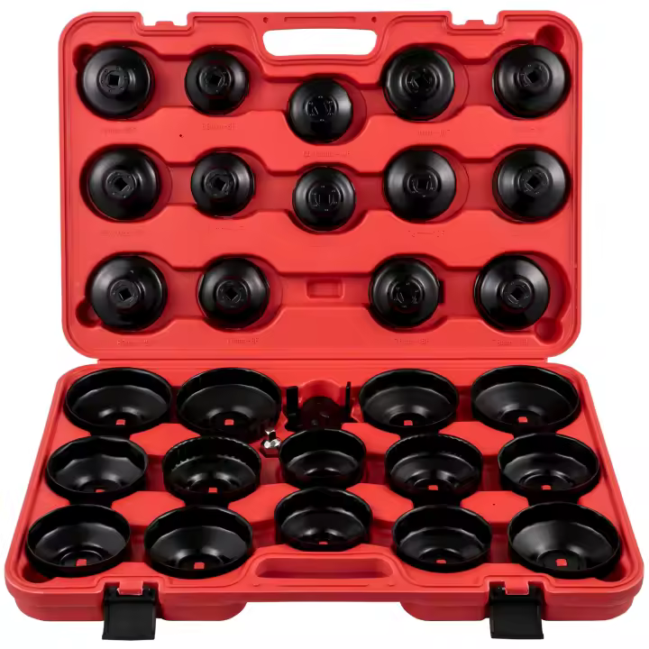 SucceBuy Juego de 30 piezas de enchufes para filtro de aceite, kit de llaves de acero resistente, diseño de perfil bajo de 3/8", herramienta de fácil acceso, llave para tapa de filtro de aceite, ideal para espacios reducidos - 1