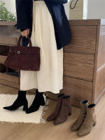 Botas cortas Tacón alto Tacón grueso Cremallera trasera Cabeza cuadrada Botas de moda versátiles - details 18