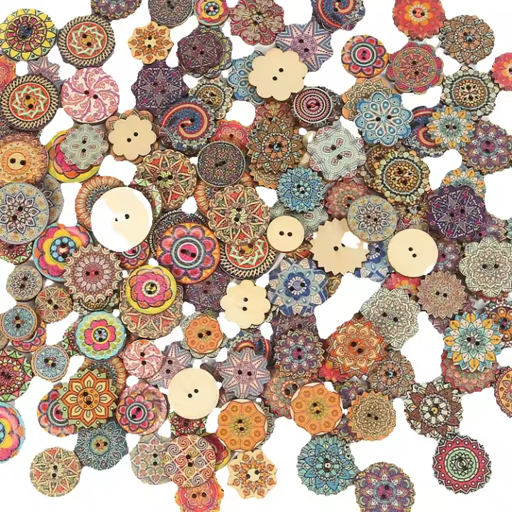 Botones de madera estilo bohemio con dibujos de girasoles (juego de 100) - 1
