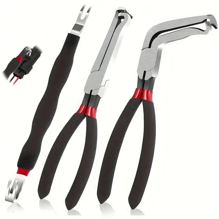 Juego de 3 piezas de alicates de desconexión eléctrica de acero de alta carbonatación - Separador de conectores de 60 grados, aplicación universal para cableado eléctrico, diseño duradero de corte lateral con acentos rojos, alicates eléctricos - 1