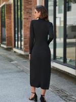 Vestido largo de manga larga para mujer, traje negro, elástico, informal, de diseñador, elegante, bonito y bonito - details 9