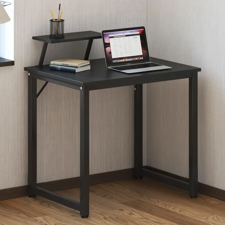 Mesa de ordenador de 100 cm, mesa de trabajo con estante, robusta y fácil de instalar, madera y metal, diseño moderno, estilo industrial - 1