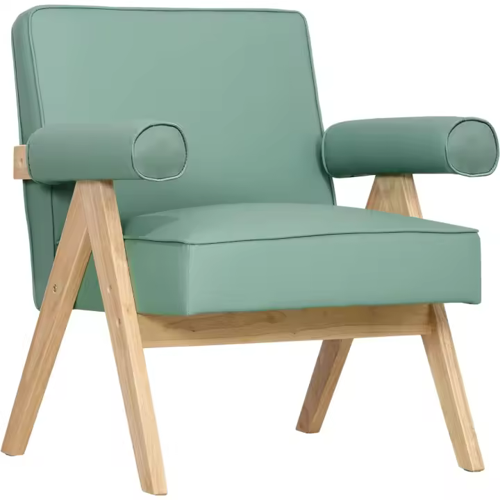 Sillón Nórdico de Salón Tapizado en PU con Reposabrazos y Marco de Madera de Caucho para Dormitorio Carga 120 kg - 1
