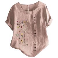 Blusa informal de lino y algodón para mujer, camisa elegante de manga corta con botones, Tops bohemios de talla grande, ropa de calle 2024 - details 1