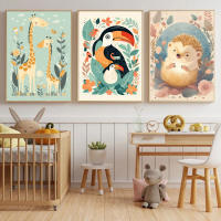 Póster de dibujos animados de León, jirafa, zorro, arte de pared para guardería, dormitorio de bebé, pintura de lienzo de Animal lindo, decoración estética moderna para habitación - details 2