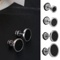Pendientes redondos de estilo coreano para hombre, aretes negros de estilo Hip Hop, Color sólido, acero inoxidable, goteo de aceite, moda - details 5