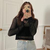 Top de punto para mujer, jerséis de malla holgados y transparentes sexis, Top básico de manga larga, suéter de talla grande para mujer - details 5