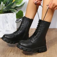 Botas de cuero de imitación de fondo grueso para mujer, Zapatos de tacón grueso Blanco, Otoño e invierno - details 3