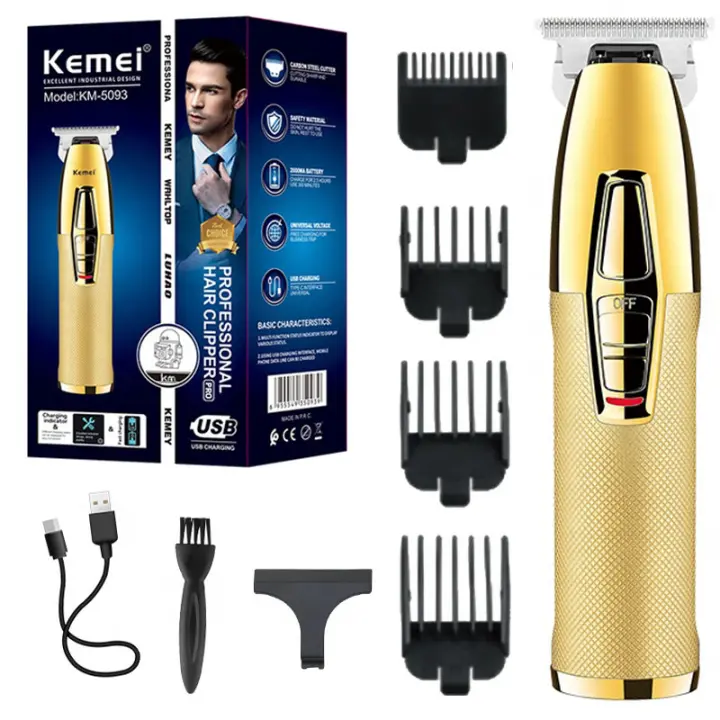Kemei-cortadora de pelo profesional de Metal para hombres, cortadora de pelo recargable, máquina de corte de pelo eléctrica de litio - 1