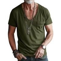 Camiseta cruzada para hombre, ropa con cuello en V, color sólido, talla grande, informal, manga corta - details 0